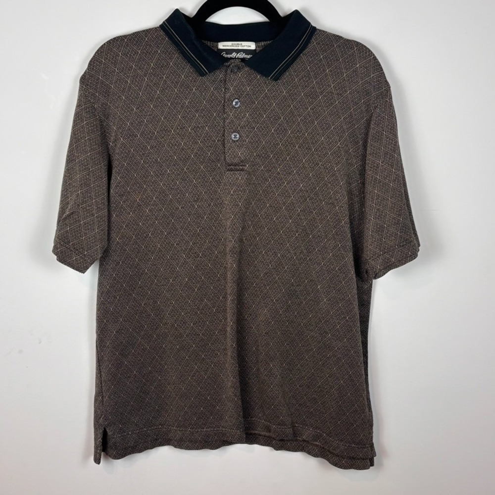 Arnold Palmer Mens Double Mercerized Cotton Knit Polo Short Sleeve Brown Shirt M